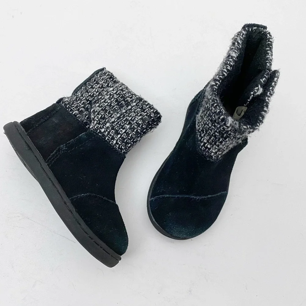 TOMS Nepal Suede Woven Knit Textile‎ Mid Calf Boot Toddler Girls 5 Black White